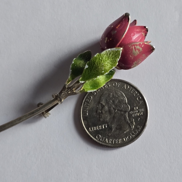 Vintage flower brooch pink green gold tone floral rose tulip pin - Picture 8 of 9